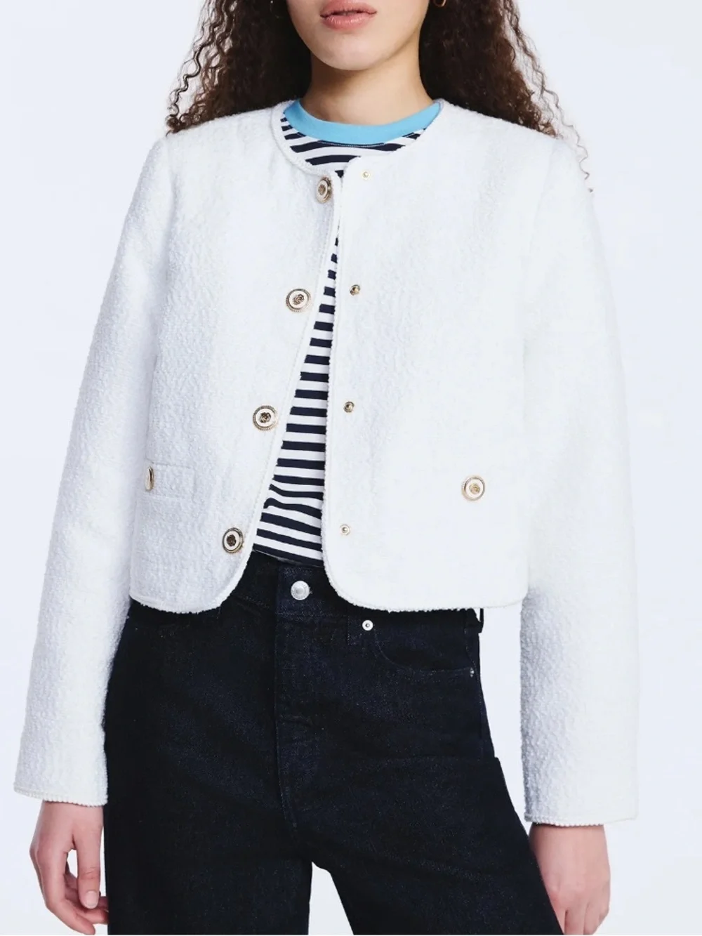 Free Assembly Women's Collarless Nubby Jacket with Long Sleeves